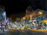 Hanif Shahzad, Zaibun Nisa Street - Karachi, 27 x 36 Inch, Oil on Canvas, Landscape Painting, AC-HNS-105